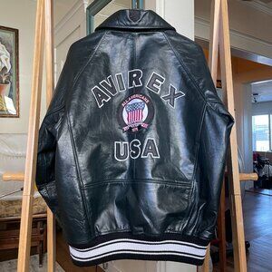 Avirex USA Black Leather Bomber Jacket